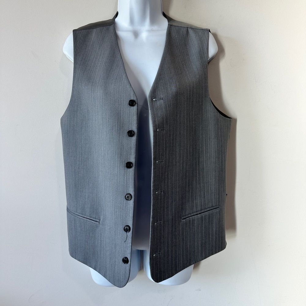 Vintage Gray Vertical Striped Button Down Vest